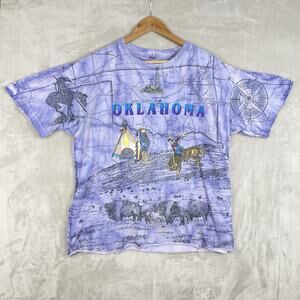 Vtg 90s Oklahoma AOP Single Stitch Tie Dye T Shirt Tee Men's XL Grunge Western